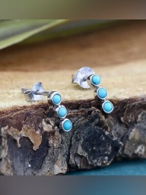 Silver Triple Turquoise Stud Earrings